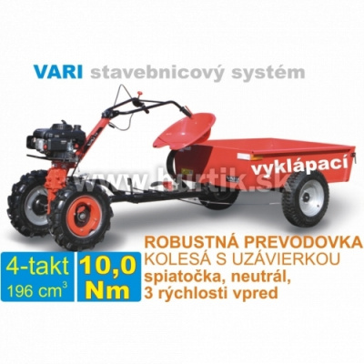 VARI MTVO XP 200 Malotraktor 4-takt a vozík vyklápací MTVO, motor VARI XP200 + prevodovka DSK 317, spojka 80mm / VARI