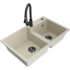 Mexen Tomas, 2-komorový granitový drez 800x500x190 mm a drezová batéria Elia, béžová, 6516-69-670101-70
