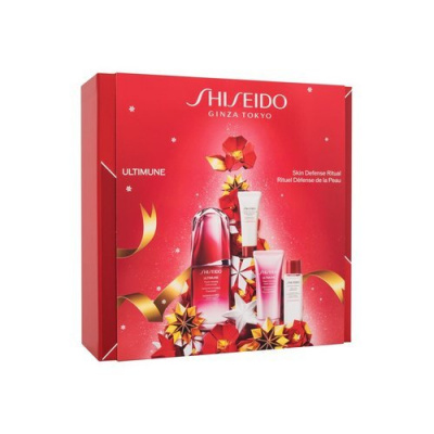 Shiseido Ultimune energizujúci a ochranný koncentrát na tvár 50 ml + aktívna čistiaca pena 15 ml + čistiaca pleťová voda 30 ml + krém na ruky 40 ml darčeková sada