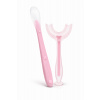 Silikónová lyžička + U-tvarovaný kefu - ružová
