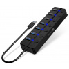 USB hub CONNECT IT USB 2.0 na 4x USB 3.0 a 3x USB2.0 s kabelem 20cm a vypínačem portů, černý