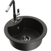 Mexen Diego, 1-komorový granitový drez 488x488x167 mm a drezová batéria Flora, čierna-zlatá metalíza, 6512-75-670401-07-B
