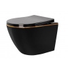 Rea CARLO MINI RIMLESS FLAT Black Gold Edge WC závesná misa 49 x 37 x 37 cm so sedátkom,čierne C8800