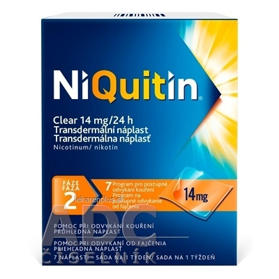 NiQuitin CLEAR 14 mg/24 h emp tdm (vre.PET/LDPE/Al/adhez.vrstva/EVOH) 1x7 ks