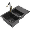 Mexen Gaspar granitový drez 1,5-komorový s odkvapkávačom a kuchynskou batériou Flora, čierno bodkovaný