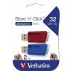 USB kľúč, 2 x 32GB, USB 3.2, 80 25MB sec, VERBATIM Store n Click, červená modrá