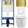 CERANO - Kompletný podomietkový WC set Lite/Dure - biela lesklá - WC tlačidlo Line, zlatá - predstenová inštalácia - 51,5x35 cm