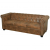 vidaXL Pohovka Chesterfield, 3-miestna, umelá koža, hnedá - Hnedá - 51438-6548