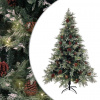 vidaXL Osvetlený vianočný stromček+šišky, zeleno biely 150cm, PVC a PE