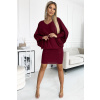 Numoco Elegantné trblietavé šaty s netopierími rukávmi 402-4 Farba: Bordová, Veľkosť: XXL/3XL