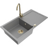 Mexen Leo, drez granitový 900x500x190 mm, 1-komorový a zlatá batéria Telma, šedá, 6501-71-670200-50