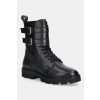 Kožené členkové topánky Tommy Hilfiger TH LTHR BIKER LACEUP čierna farba, na plochom podpätku, FW0FW08986 EUR 40