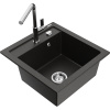 Mexen Vito, 1-komorový granitový drez 490x520x210 mm a drezová batéria Flora, čierna-zlatá metalíza, 6503-75-670401-00