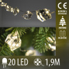 Vianočná led svetelná reťaz vnútorná na batérie - akrylový krištáľ - 20led - 1,9m teplá biela