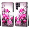 Peňaženkové kožené puzdro DRAWING na Samsung Galaxy S22 Ultra 5G - Wild Rose