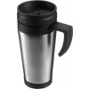 DARKEN kovový cestovný hrnček, plastové ucho a viečko, 420 ml, čierna