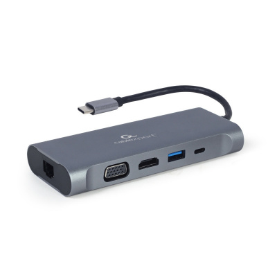 Gembird USB-C 7v1 multiport USB 3.0 + HDMI + VGA + PD + čtečka karet + stereo audio (A-CM-COMBO7-01)