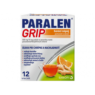 Paralen Grip horúci nápoj pomaranč a zázvor 500 mg/10 mg plo.por.12 x 500 mg/10 mg