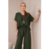 Fashionweek Talianska súprava blúzka a nohavice s náhrdelníkom K6433 Farba: KHAKI 2 tmavšie, Veľkosť: Universal
