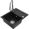 Mexen Enzo granitový drez s 1-komorou a odkvapkávačom a kuchynskou batériou Elia, čierny - 6506-77-670101-00