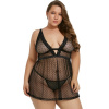Dámská košilka s kalhotkami Black Plus Size Dot Mesh Lace Babydoll Velikost: 4XL (58-60)