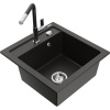 Mexen Vito, 1-komorový granitový drez 490x520x210 mm a drezová batéria Flora, čierna-zlatá metalíza, 6503-75-670401-07