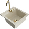 Mexen Vito, 1-komorový granitový drez 520x490x210 mm, zlatá batéria Telma, béžová, 6503-69-670200-50