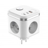 Viking síťový adaptér Y33, 3x 230 V, 1x USB-A, 2x USB-C, tlačítko ON/OFF, bílá VY33W