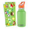 SKIP HOP Fľaša so slamkou nerezová s nálepkami canteen zelená 380 ml, 4r+
