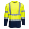 PORTWEST HI-VIS COTTON S280 / Funkčné reflexné tričko, dl. rukáv - HV žltá/námorná modrá XXL