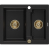 Mexen Carlos žulový kuchynský drez 1,5-komorový 582 x 475 mm, čierny, sifón zlatý - 6518581500-77-G