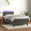 vidaXL Posteľ boxsping s matracom a LED tmavosivá 100x200 cm zamat - Sivá - 178276-112425