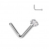 titánový piercing do nosa v tvare L so zirkónom Keira Farba: číra, Veľkosť: 0,8 mm, Veľkosť koncovky: 2 mm