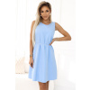 Numoco VICTORIA Trapézové šaty bez rukávov s opaskom - klasika s moderným šmrncom - svetlomodré 296-12 Farba: modrá - svetlo, Veľkosť: S