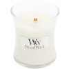 Woodwick White Teak - Biely teak vonná sviečka s dreveným knôtom a viečkom sklo malá 85 g