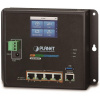 Planet WGR-500-4PV, priemyselný PoE router, 1xWAN + 4xLAN 1Gbps, PoE 802.3at 120W, DIN, dual 48-56VDC, -10 až 60 ° C, touch LCD