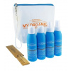 MY.ORGANICS My.Tan Kit cestovná sada Body Protective Lotion SPF 35 100 ml + Hair Protective Spray 100 ml + After-Sun Hair & Body Wash 100 ml + After-Sun Conditioner 100 ml + kozmetická taštička + bamb