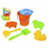 Sada na piesok plast vedro 18x16cm, sitko, lopatka, hrable a formička 12m+