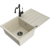 Mexen Bruno, granitový drez 795x495x200 mm, 1-komorový a drezová batéria Carla, béžová, 6513-69-670700-70