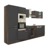 Kuchynský nábytok Yorki 340 s korpusom z duba york, antracitová predná časť s hodvábnym leskom a policovou skrinkou