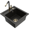 Mexen Vito, 1-komorový granitový drez 490x520x210 mm a drezová batéria Flora, čierna-zlatá metalíza, 6503-75-670401-57-G