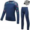 Dětský termo set SENSOR Merino Impress deep blue/floral Velikost: 150, Barva: Modrá
