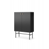Karol Meble Čierna komoda Diva s dvierkami a policami na kovovej konštrukcii (2D), 93 cm