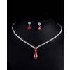 B-TOP Svadobný set náhrdelníka a náušníc s červenou kvapkou zirkónu