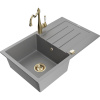 Mexen Bruno, granitový drez 795x495x200 mm, 1-komorový a drezová batéria Carla, šedá, 6513-71-670700-50