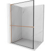 Mexen Kioto+ L, sprchová zástena Walk-In s poličkou a vešiakom 70 x 200 cm, 8mm číre sklo čierny vzor, medený matný profil, 800-070-123-65-70