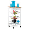 Autronic DR-043 - Servírovací stolík / regál, doska masív bambus, MDF, biely matný lak, pojazd