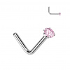 titánový piercing do nosa v tvare L so zirkónom Keira Farba: ružová, Veľkosť: 0,8 mm, Veľkosť koncovky: 2 mm