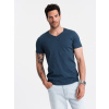 Ombre BASIC men's classic cotton T-shirt with a serape neckline - dark blue modrá S Ombre 5902228939573