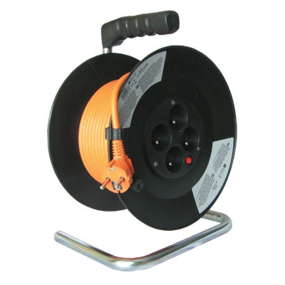 Solight prodlužovací přívod na bubnu, 4 zásuvky, 50m, oranžový kabel, 3x 1,5mm2 PB04